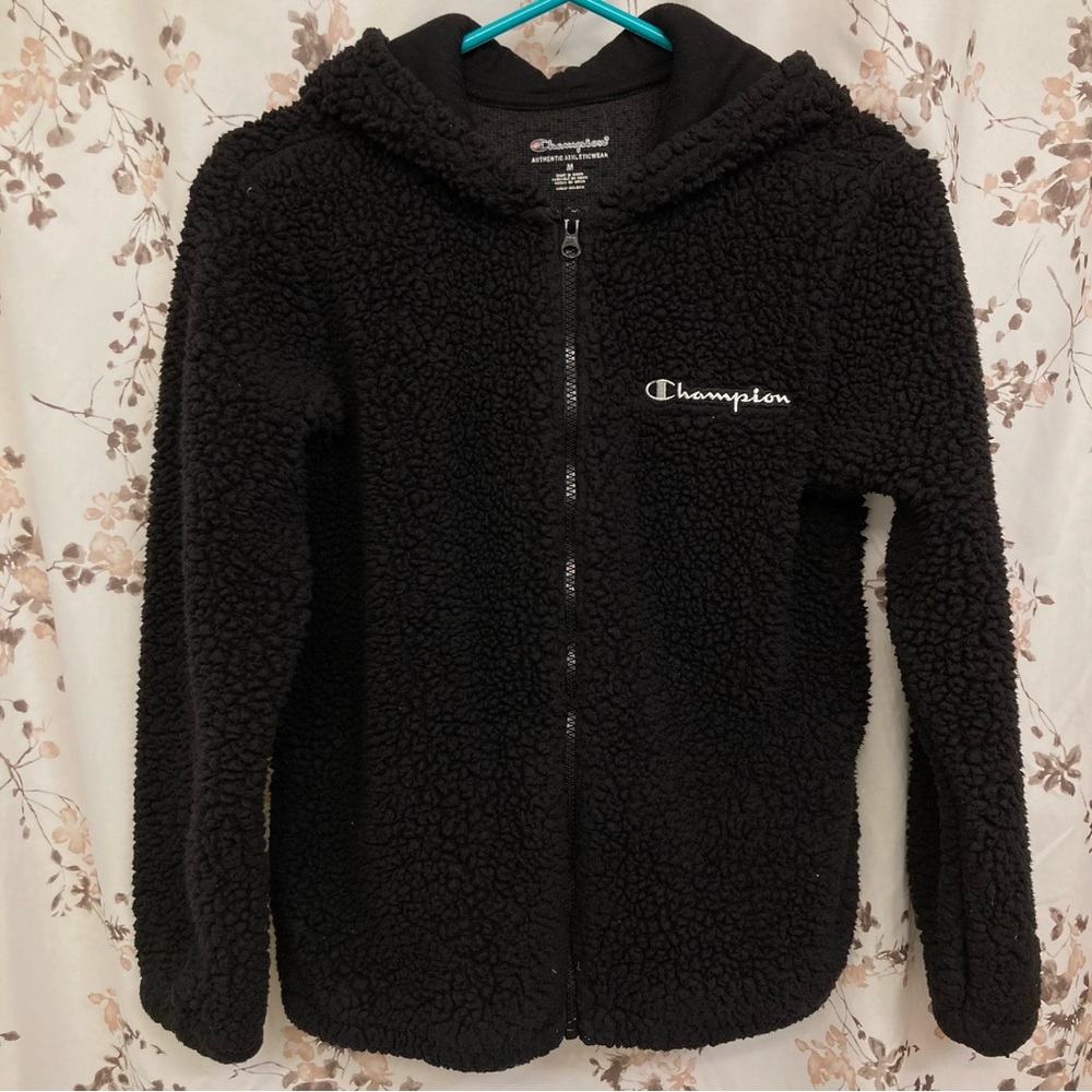 Champion kid’s boys girls size M black sherpa teddy full zip hoodie jacket
